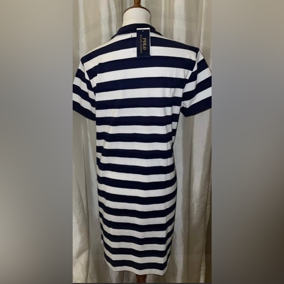 🎉HP🎉New! Polo Ralph Lauren Navy/WhiteStriped MiniMesh Classic Polo Dress L🐎🤍 - Picture 7 of 13